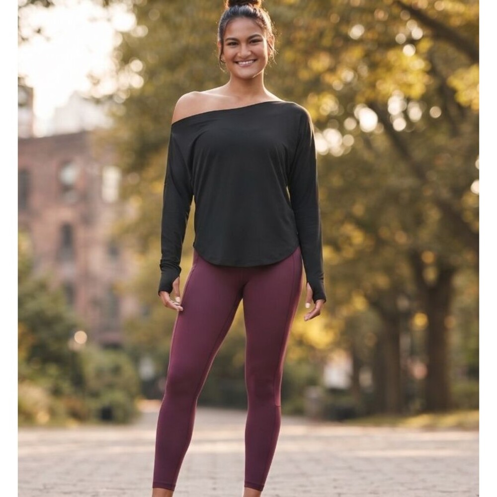 Halara Lightweight One Shoulder Built In Bra Long Sleeve Thumb Hole Top Plus 1X
